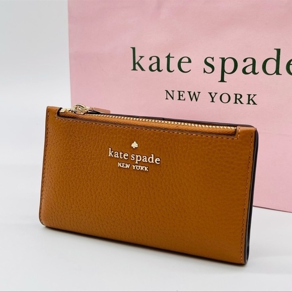 Kate Spade Leila Small Slim Bifold Wallet Brown/Gold - Picture 3 of 7